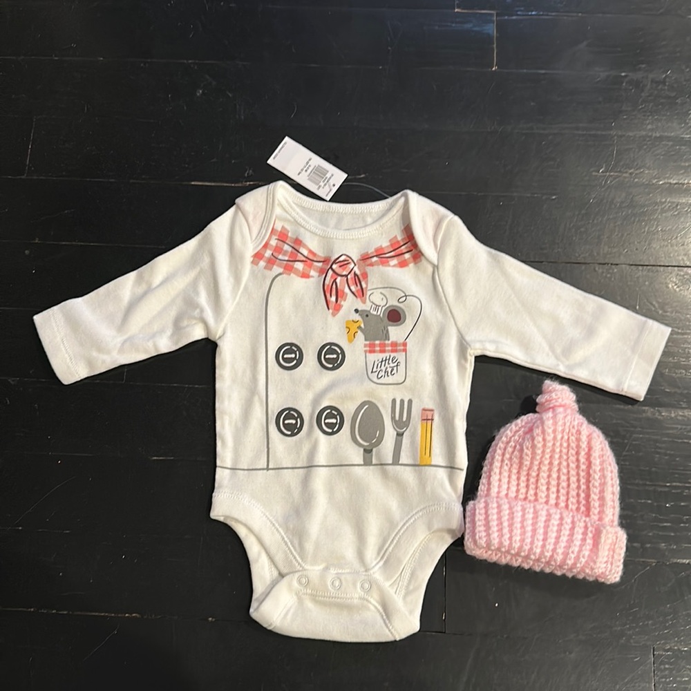 Handmade newborn hat & Ratatouille onesie 0-3 months